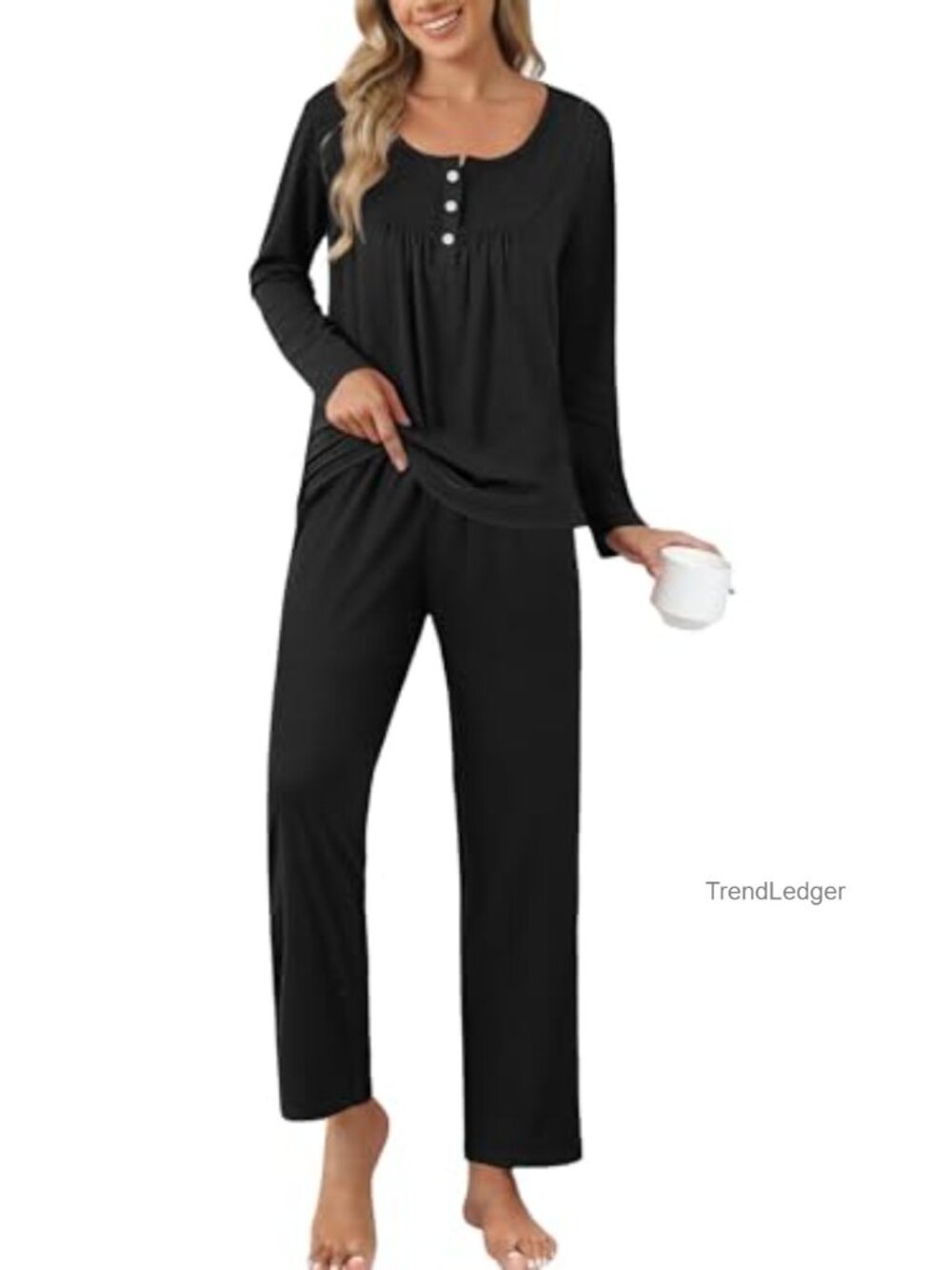 Ekouaer Women's 2-Piece Pajama Set Long Sleeve Top & Pants Lounge Sleepwear